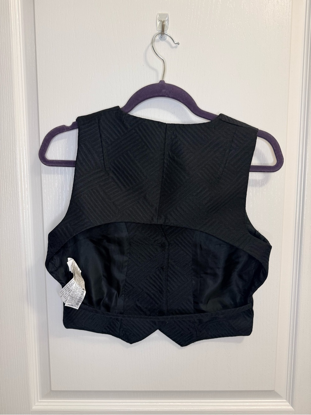 ZARA Black Textured V-Neck cropped Button Vest with back cut out. SMALL - Picture 5 of 7